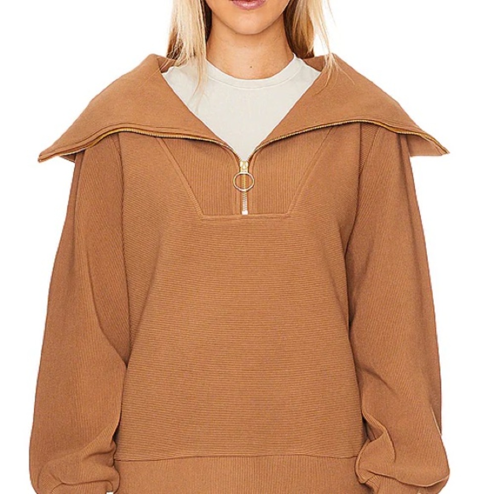 Varley Brown Zip-Up Sweater XS